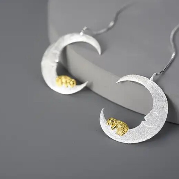 Artisan Handmade 925 Silver Dangle Moon Earrings - Picture 3 of 8